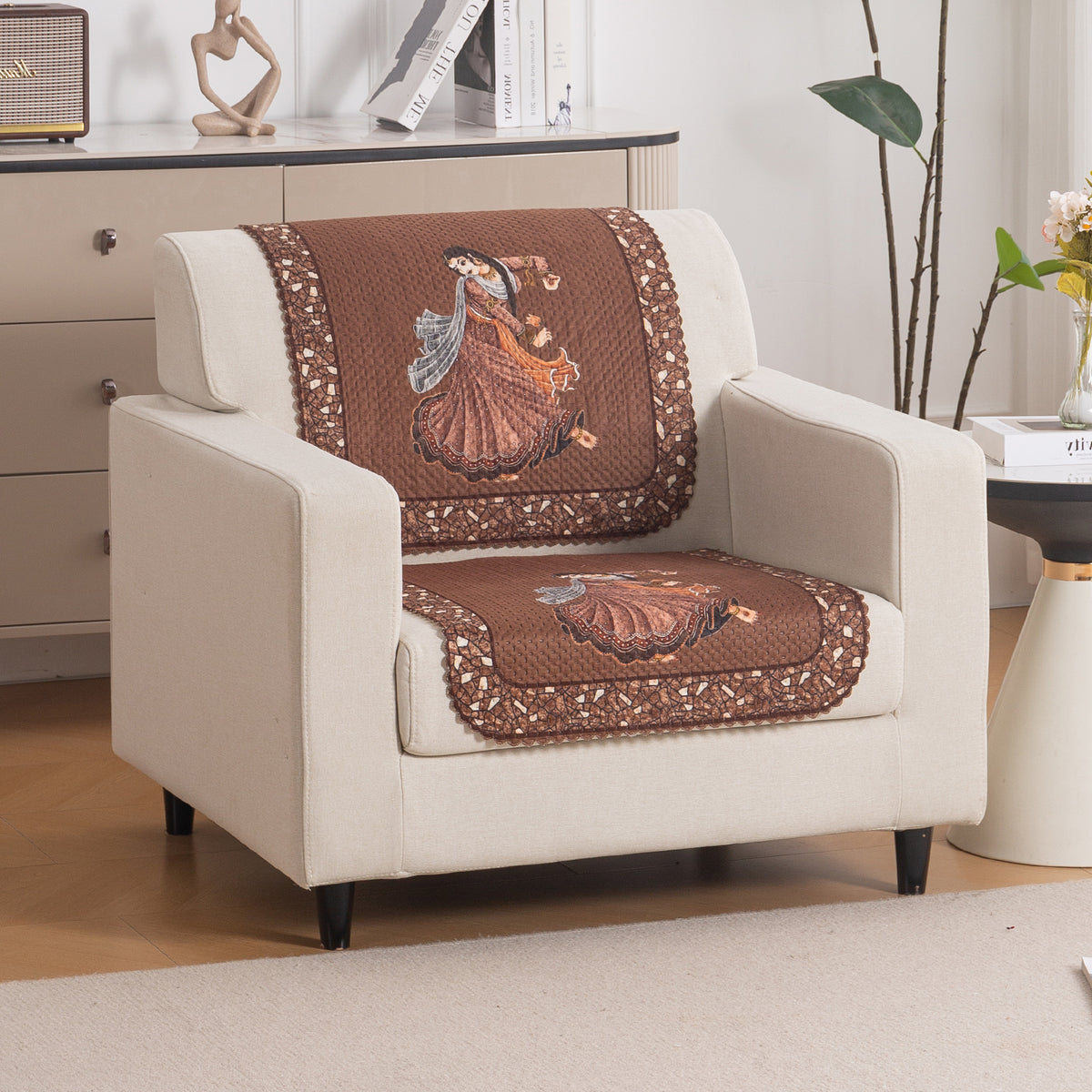 HeavenHue Fleece Soft Touch Quilted Sofa Cover Set Washable Sofa Panel for Seat & Back - Nritya Echo