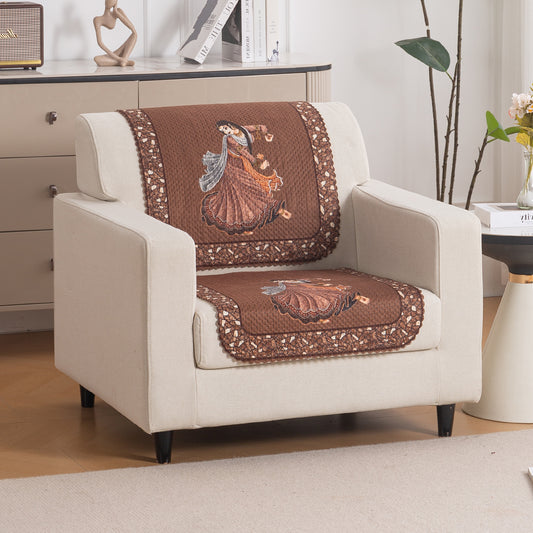 HeavenHue Fleece Soft Touch Quilted Sofa Cover Set Washable Sofa Panel for Seat & Back - Nritya Echo