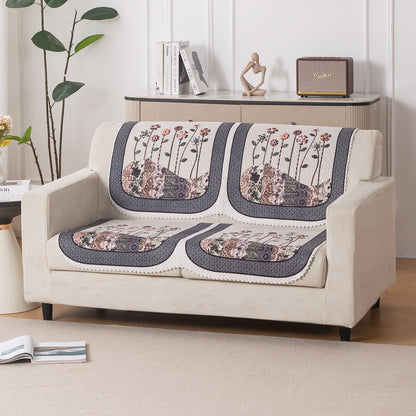 HeavenHue Fleece Soft Touch Quilted Sofa Cover Set Washable Sofa Panel for Seat & Back - Mystic Wings
