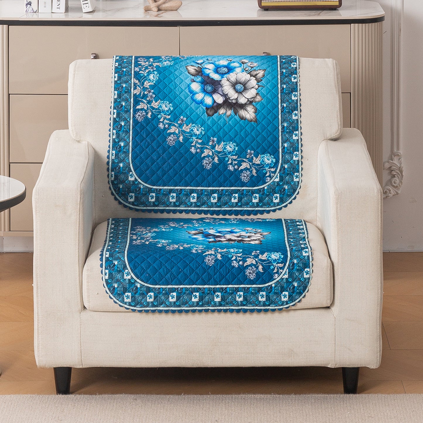 LoomVerse Quilted Sofa Cover Set Washable Sofa Panel for Seat & Back - Royal Meadow