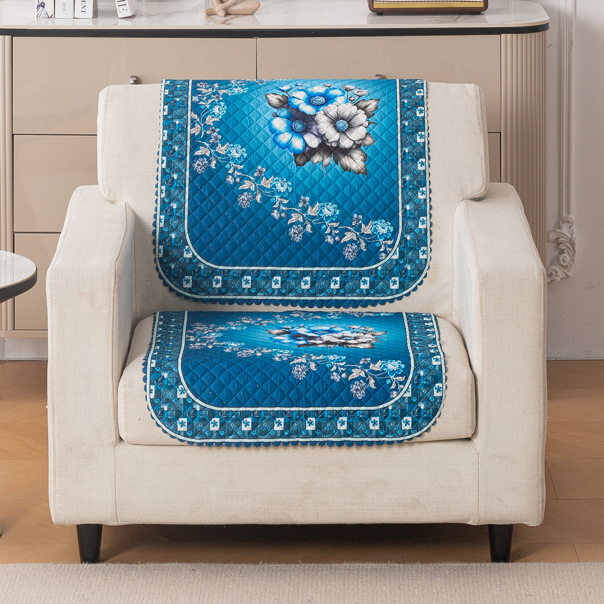 LoomVerse Quilted Sofa Cover Set Washable Sofa Panel for Seat & Back - Royal Meadow