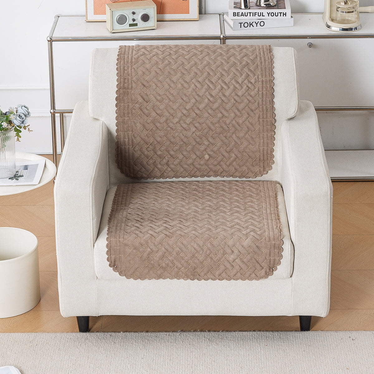Modern Matrix 5-Seater Reversible Sofa Cover (3+1+1), Light Taupe
