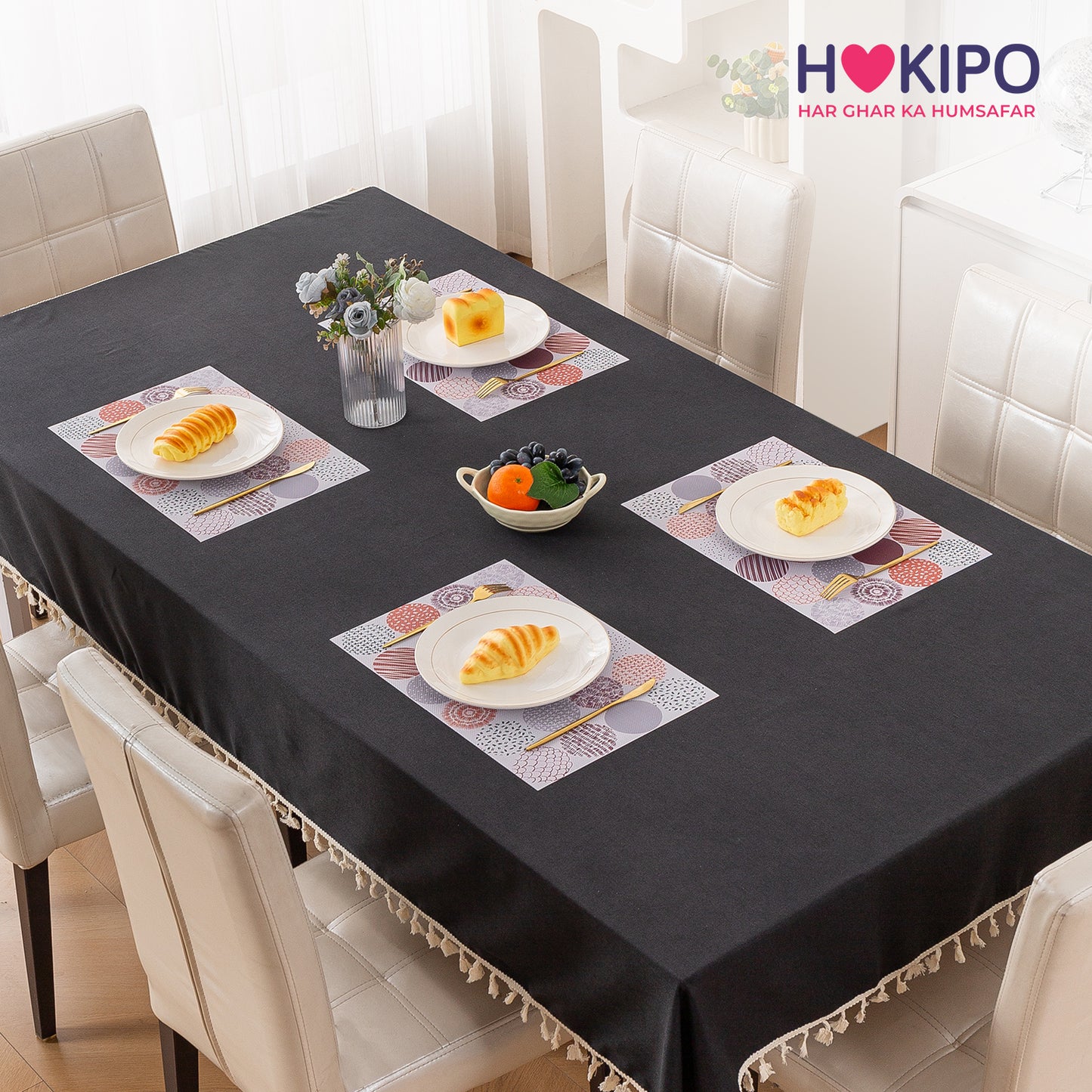 Color Splash PVC Mats for Dining Table, Bloom Circles - Rose Dust