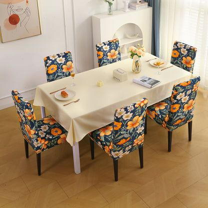 Premium Printed Velvet Dining Chair Cover Set, Teal Twilight Garden