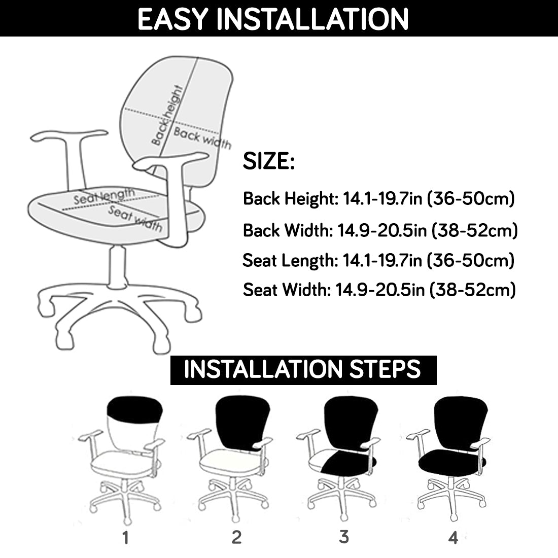 Water Repellent Office Chair Cover for Task Chair – 210 GSM Stretchable Jacquard – Washable & Anti-Slip – Fits Small Office Chairs Without Headrest, Black