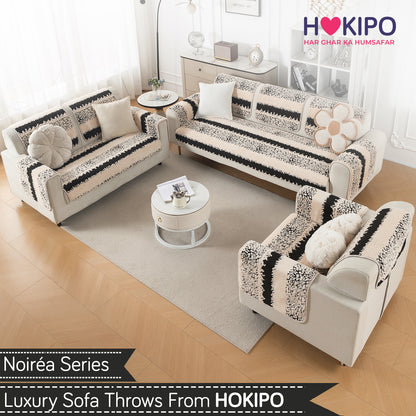 Luxury Plush Sherpa Anti-Slip Sofa Cover Mat, 'Noirea Series'| Textured Stripe