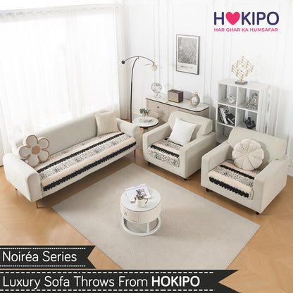Premium Plush Sherpa 5-Seater Sofa Seat Mat (3+1+1), Noirea Series | Textured Stripe
