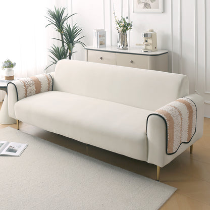 Luxury Wavy Plush Anti-Slip Sofa Cover Mats - Desert Brown
