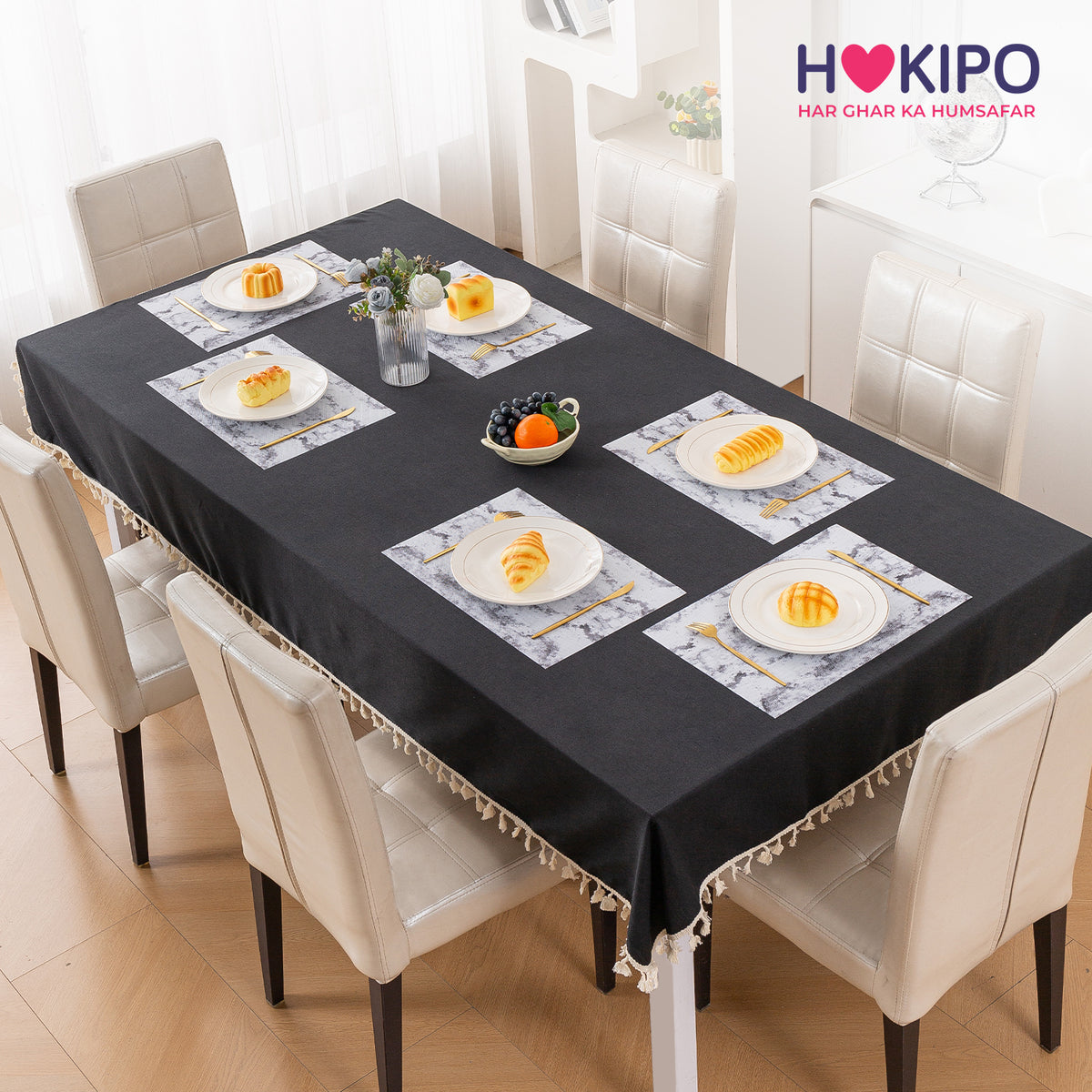 Marble Fusion PVC Mats for Dining Table, Misty Clouds - Spanish Grey