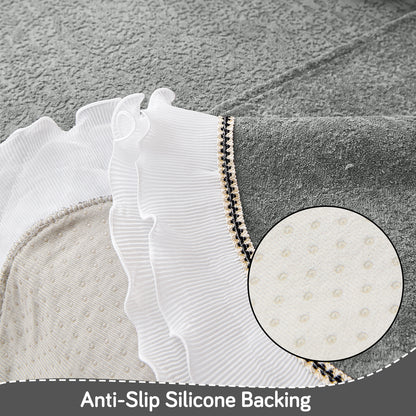 French Classic Frill Wavy Sofa Cover Mat with Curve & Lace - Moonstone Grey