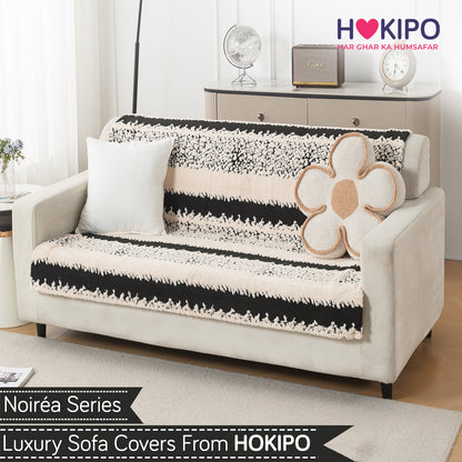 'Noirea Series' Plush Sofa Cover for Seat & Back, Textured Stripe