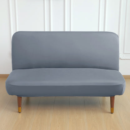 SereneSolids Stretchable Elastic Armless Sofa Cover – 140 GSM, Futon Slipcover, Easy Fit, Smokey Grey