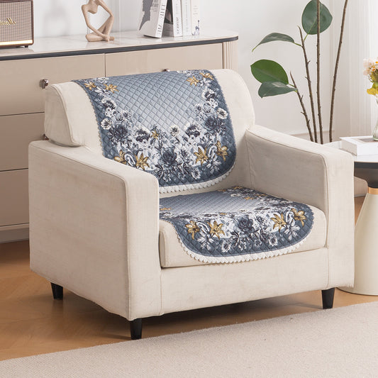 LoomVerse Quilted Sofa Cover Set Washable Sofa Panel for Seat & Back - Blue Belle