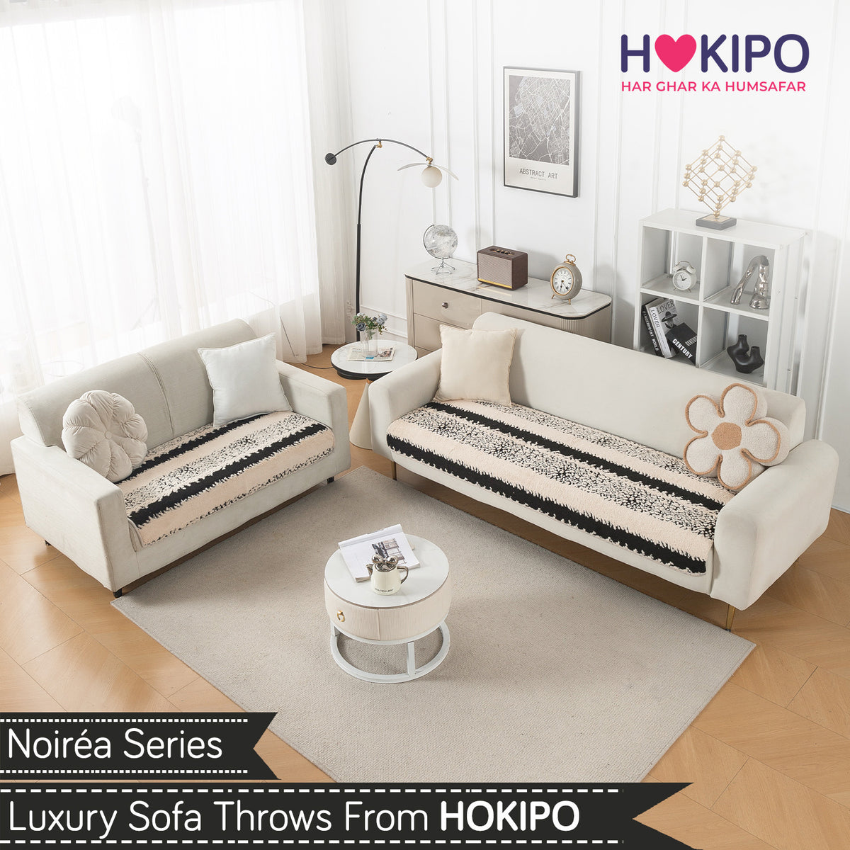 Luxury Plush Sherpa Anti Slip Combination Sofa Mat, 'Noirea Series'|Textured Stripe