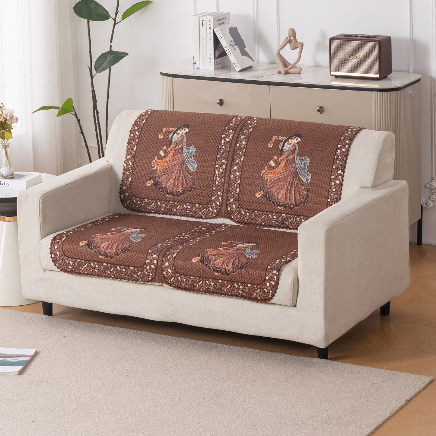 HeavenHue Fleece Soft Touch Quilted Sofa Cover Set Washable Sofa Panel for Seat & Back - Nritya Echo