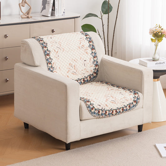 LoomVerse Quilted Sofa Cover Set Washable Sofa Panel for Seat & Back - Petal Harmony