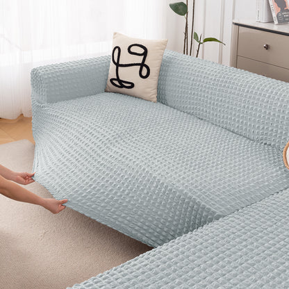 Aria Nova Bubble 2-Piece Stretchable L Shape Sofa Cover with Right Chaise, Light Grey
