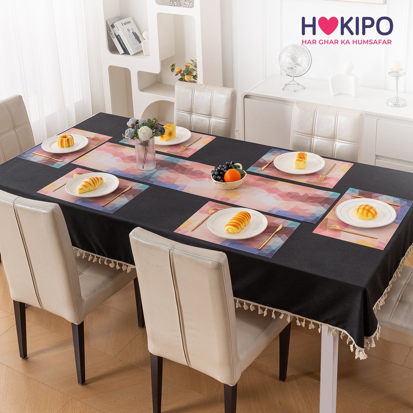 Color Splash PVC Mats for Dining Table, Abstract Polygon - Rose Mauve