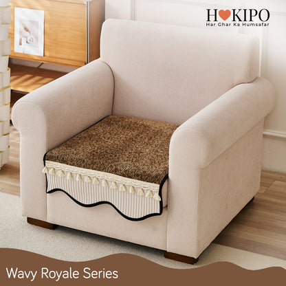 'Wavy Royale Series' Thick Woven Weave Chenille Sofa Cover with Tassel, Chestnut Brown
