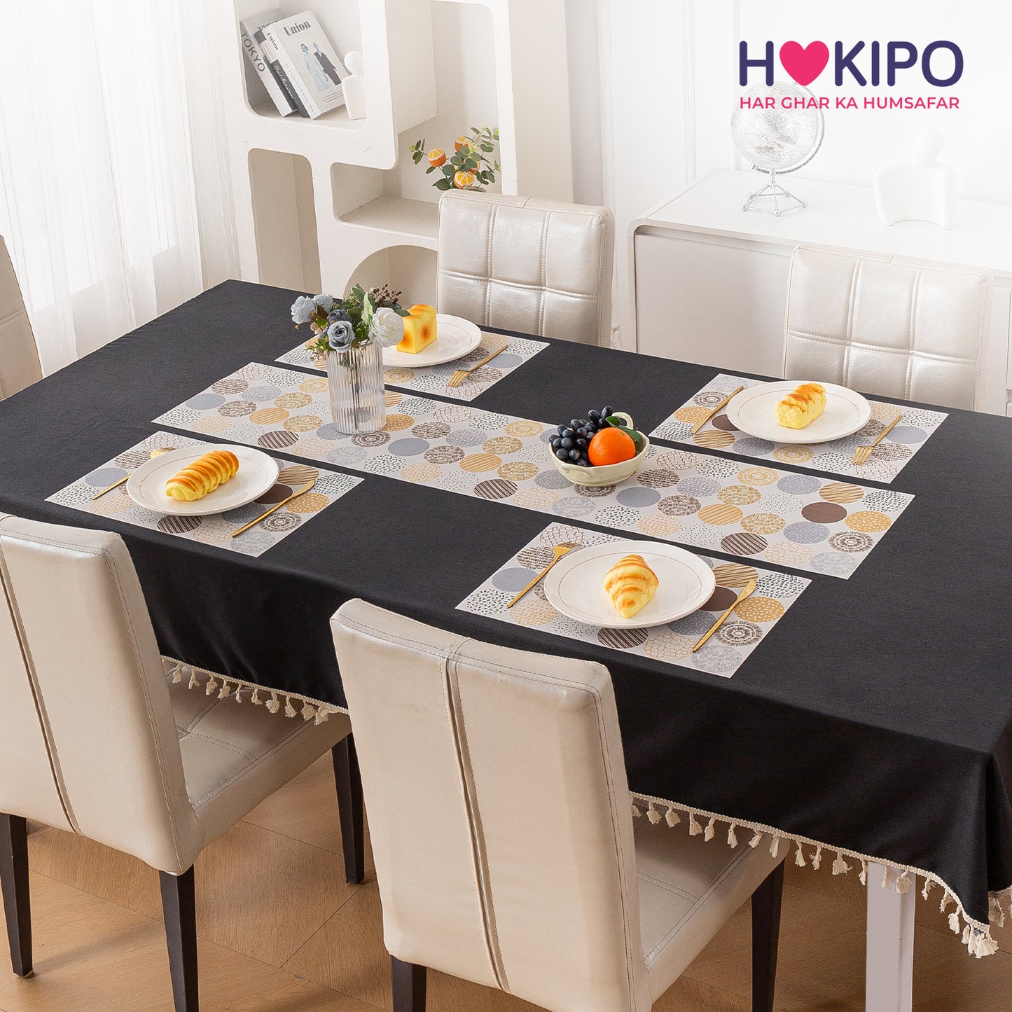 Color Splash PVC Mats for Dining Table, Abstract Circles - Olive Brown