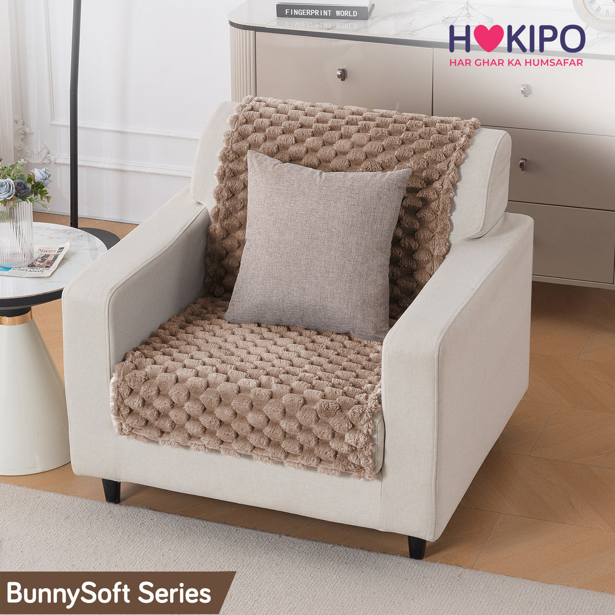 'BunnySoft Series' Plush Sofa Cover Throw for Sofa Seat & Back, Canvas Brown