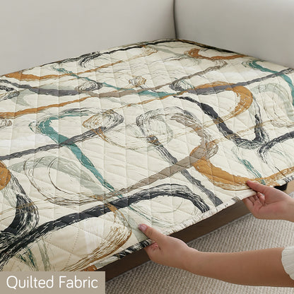 HOKIPO Water Repellent + Waterproof Quilted Sofa Mats, Parchement Beige Abstract Art