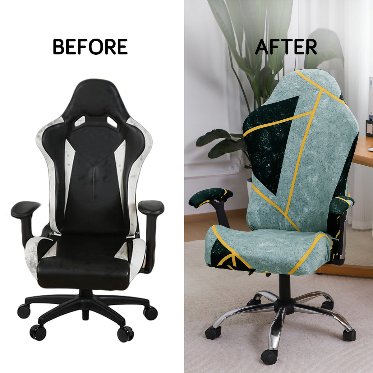 Printed Gaming Chair Seat Cover Elastic Computer Rotating Chair, Multicolor Abstract Geometry