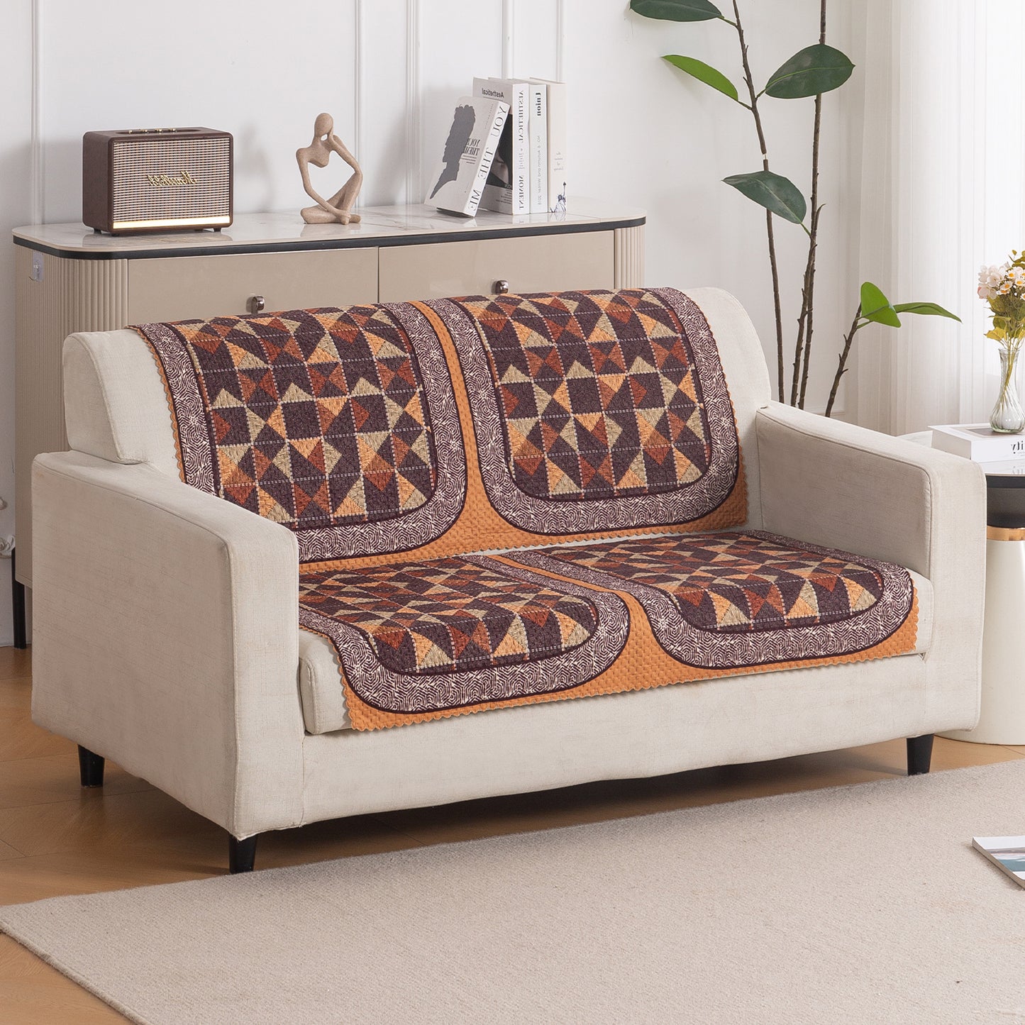 HeavenHue Fleece Soft Touch Quilted Sofa Cover Set Washable Sofa Panel for Seat & Back - Rustic Mosaic