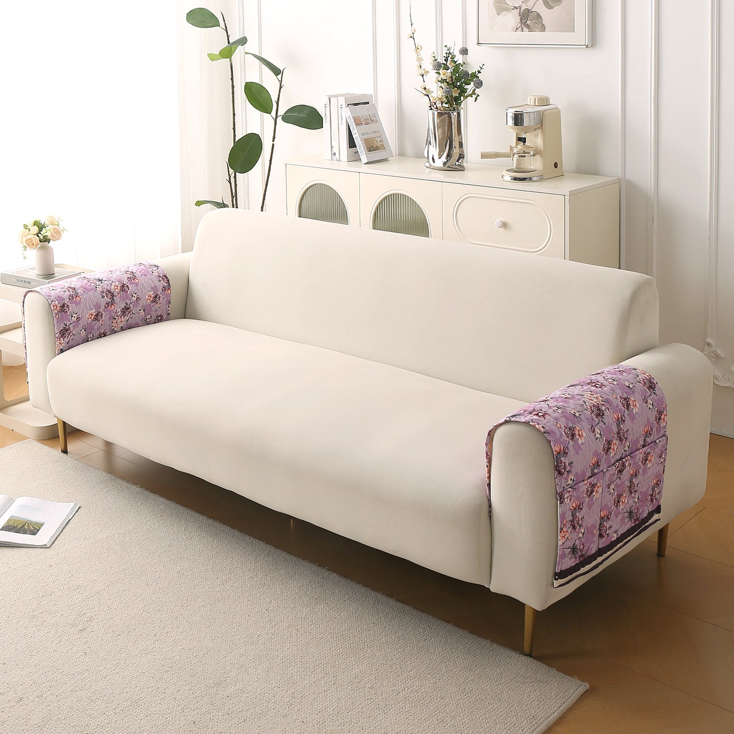 Florentina Series Printed Holland Velvet Sofa Mat - Peony Lavender