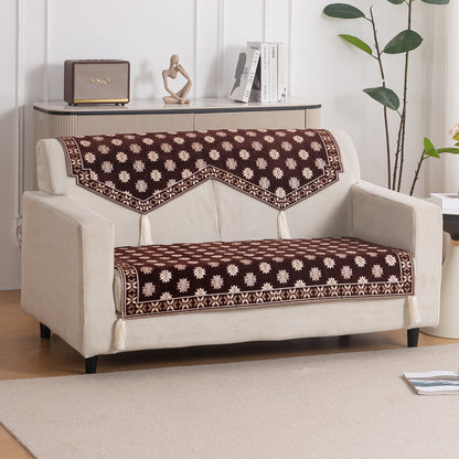 Heritage Weave Premium Jacquard Sofa Cover Set with Tassels - Coffee Brown