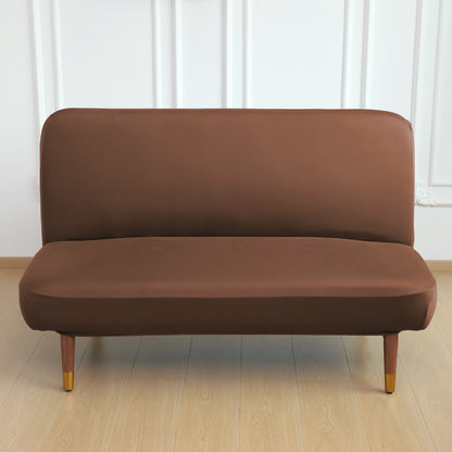 SereneSolids Stretchable Elastic Armless Sofa Cover – 140 GSM, Futon Slipcover, Easy Fit, Brown
