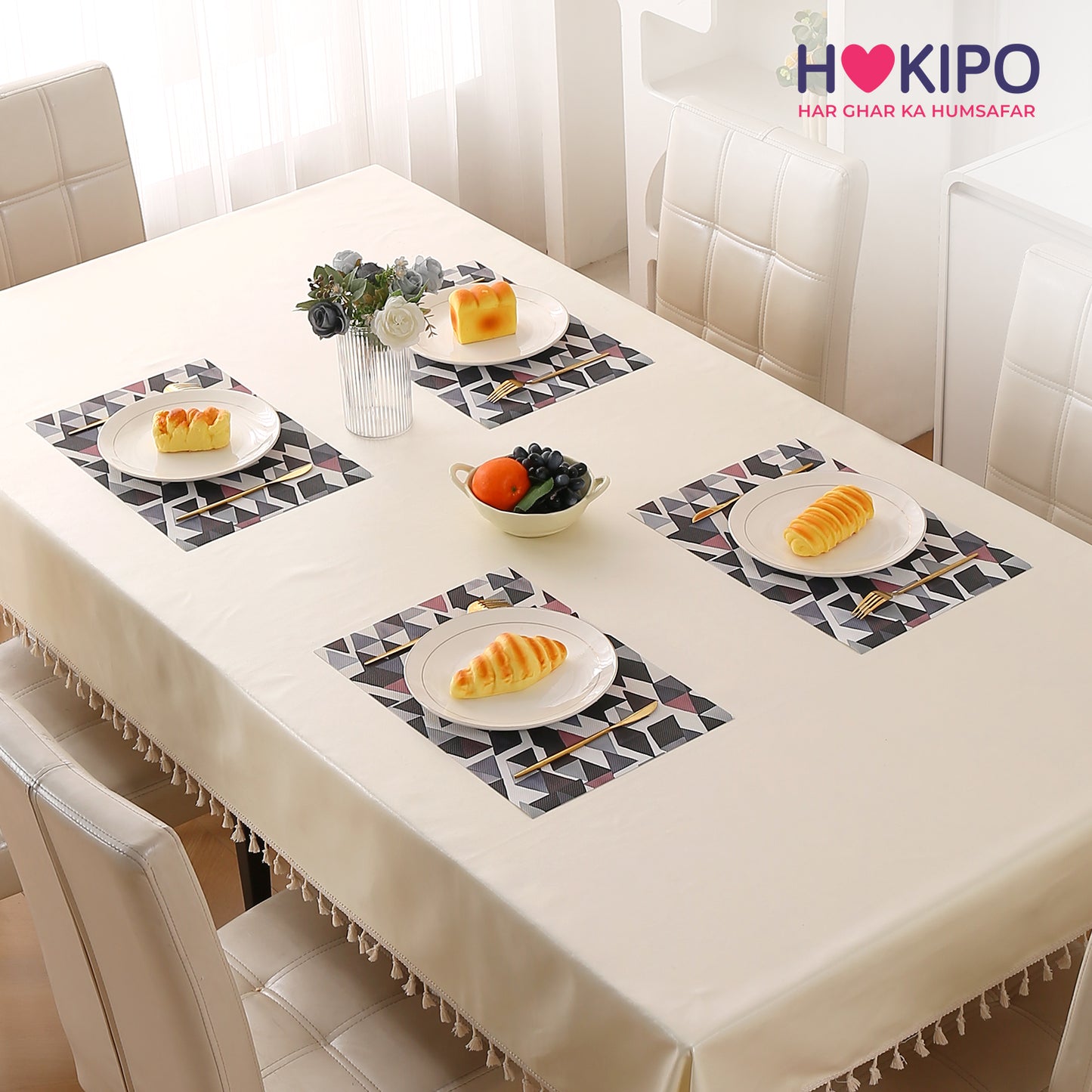 Color Splash PVC Mats for Dining Table, Triangular Mosaic - Burgundy Red