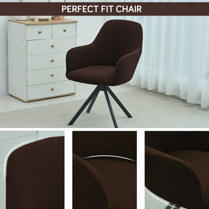 Premium Jacquard Fully Covered Cover for Swivel Dining Chair with Arms, Chocolate Brown