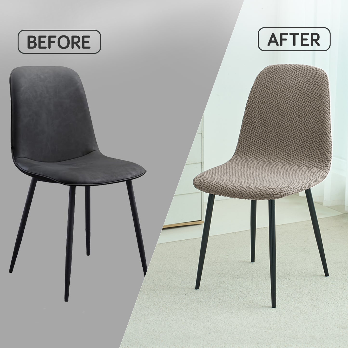 HOKIPO Premium Jacquard Fully Covered Cover for Mid Century Modern Dining Chair, Taupe Brown
