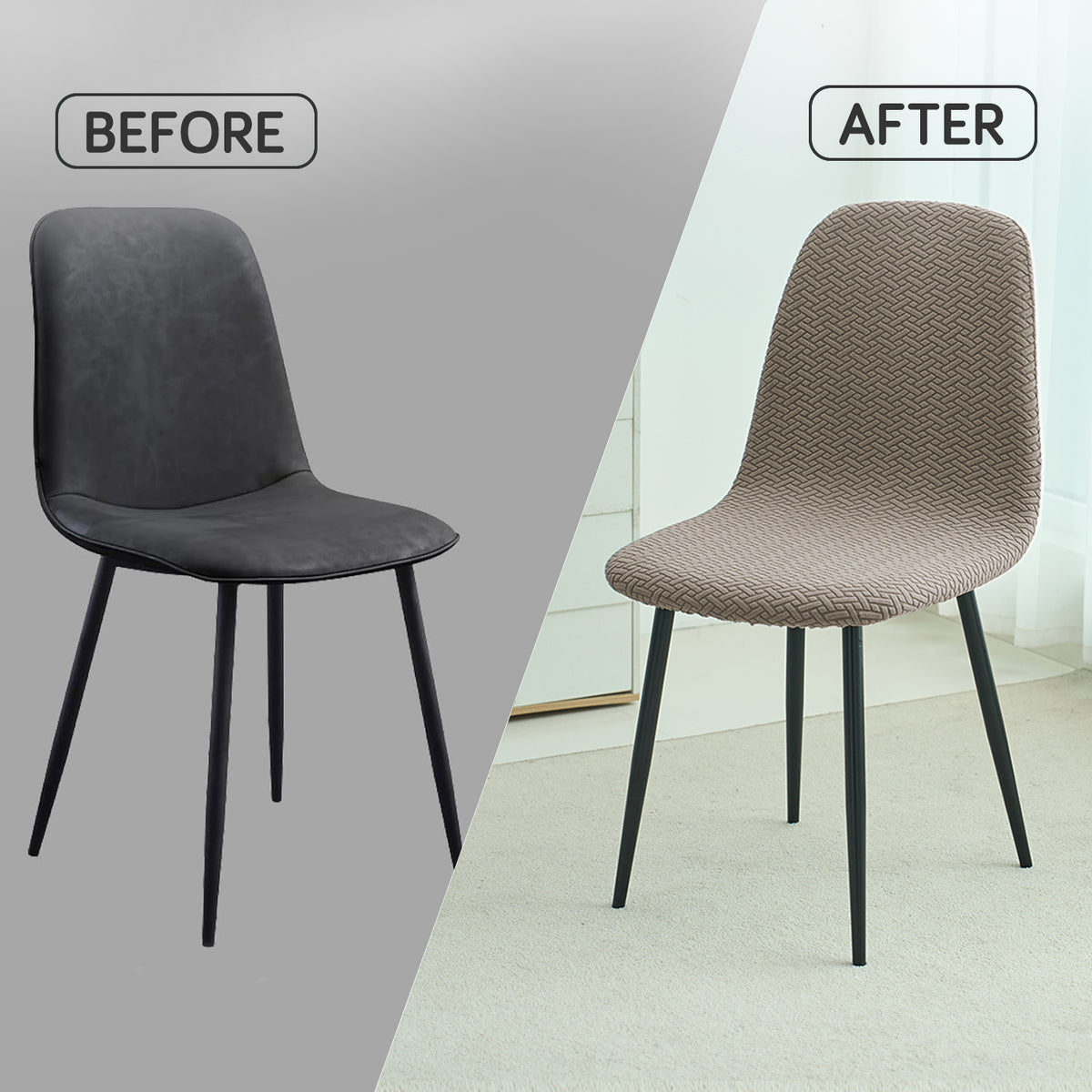 Premium Jacquard Fully Covered Cover for Mid Century Modern Dining Chair, Taupe Brown