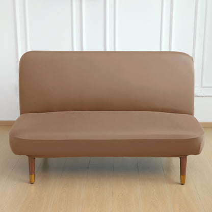 SereneSolids Stretchable Elastic Armless Sofa Cover – 140 GSM, Futon Slipcover, Easy Fit, Dark Camel