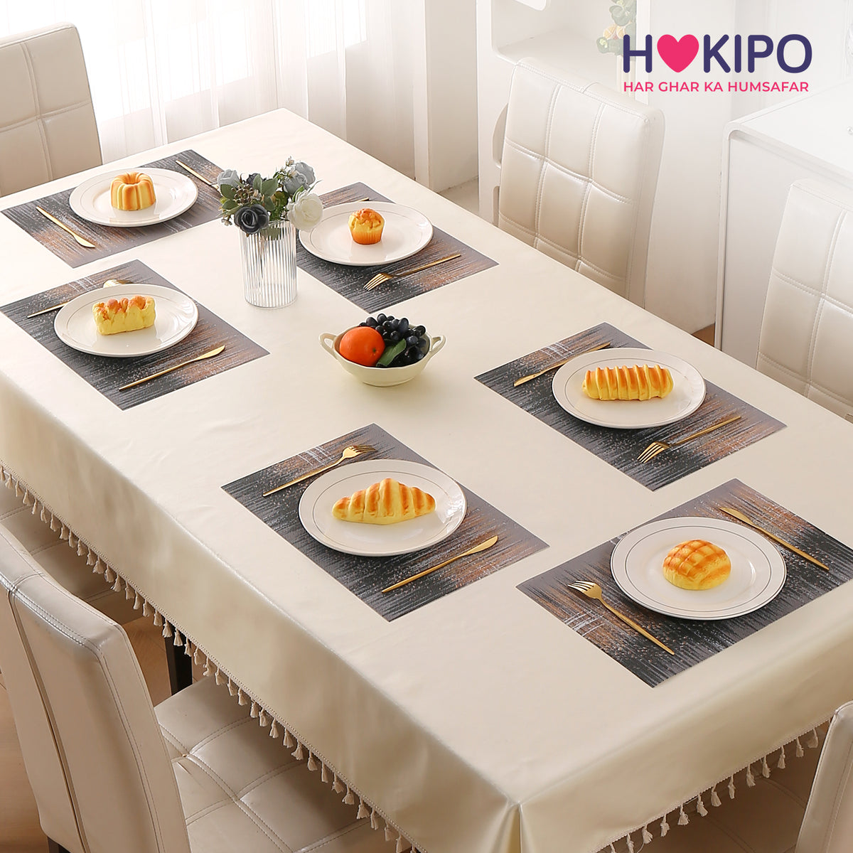 Marble Fusion PVC Mats for Dining Table, Mineral Rain - Embered Copper