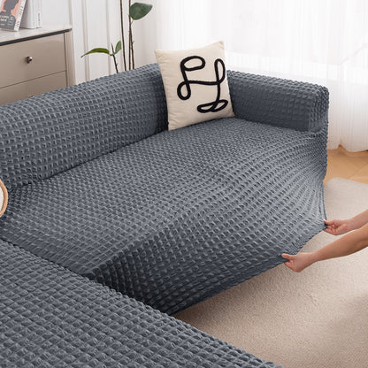 Aria Nova Bubble 2-Piece Stretchable L Shape Sofa Cover with Left Chaise, Dark Grey