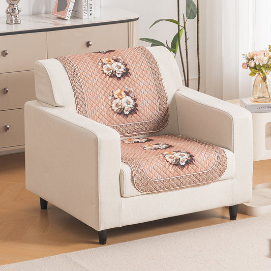 LoomVerse Quilted Sofa Cover Set Washable Sofa Panel for Seat & Back - Vintage Rosette