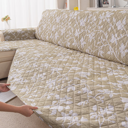 Elira Series Quilted One-Piece L Shape Sofa Cover Mat with Left and Right Chaise, Buff Brown Sillehoute Floral