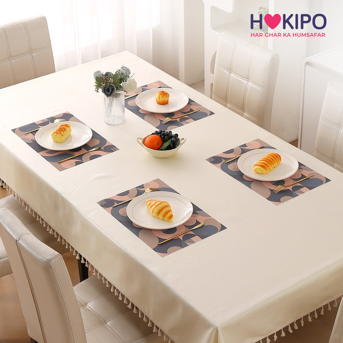 Color Splash PVC Mats for Dining Table, Retro Circles - Tan Brown
