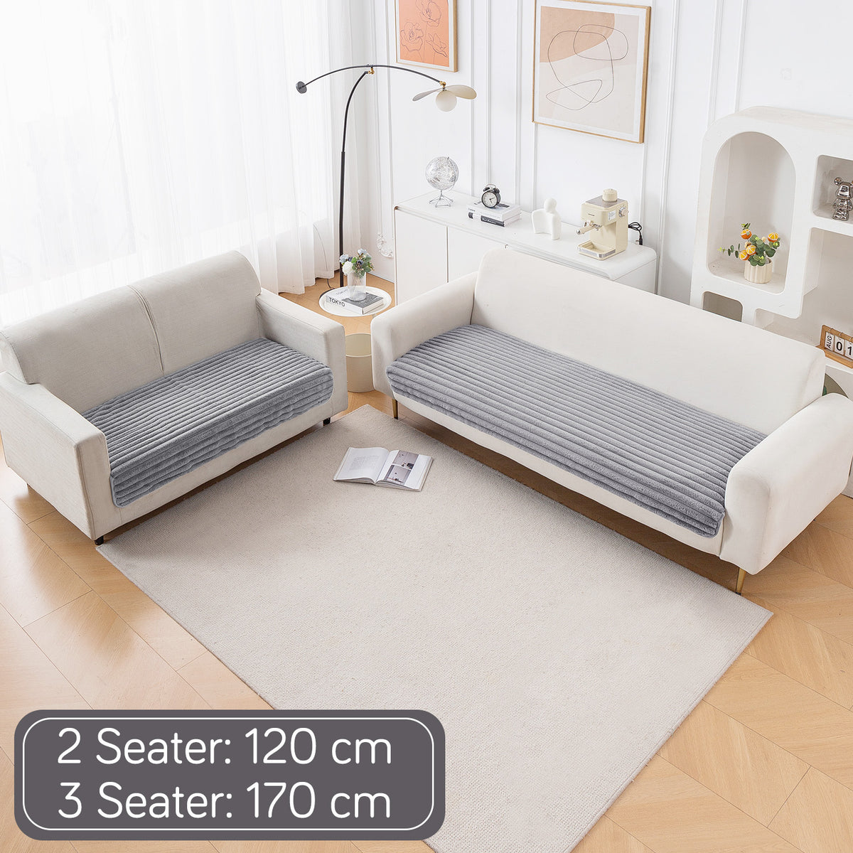 Faux Rabbit Fur Sofa Cover Combination Set, 'Snuggle Fur Series' Grey