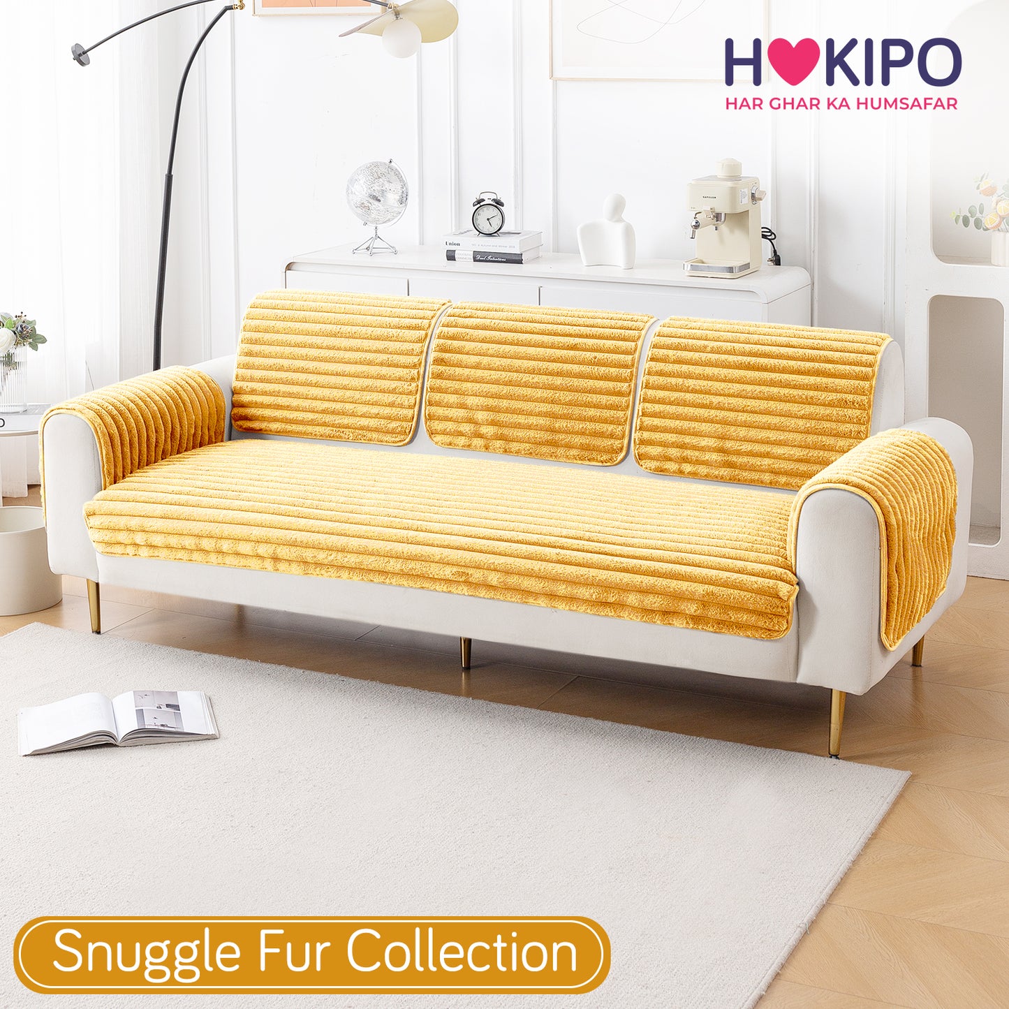 Faux Rabbit Fur Plush Anti-Slip Sofa Mat |Snuggle Fur Mustard Yellow