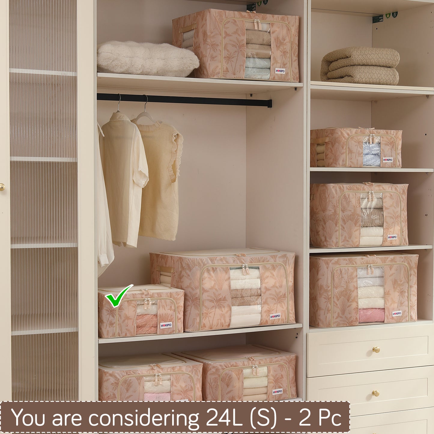 Foldable Cloth Storage Organizer for Wardrobe, Beige Botanica