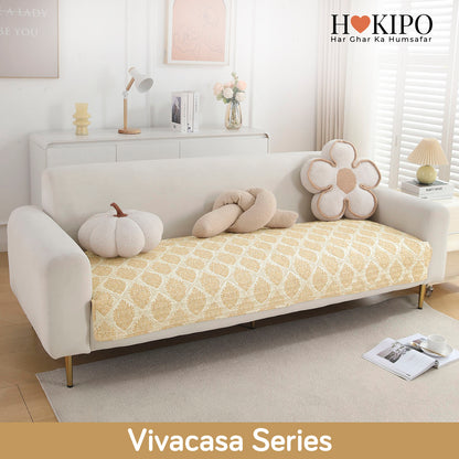 Polyester Printed Quilted Sofa Cover Mats, Ogee Ivory