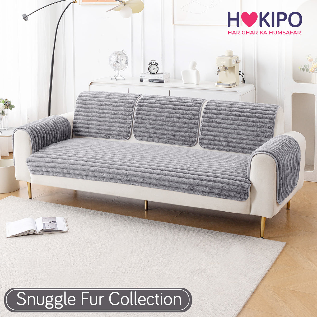 Faux Rabbit Fur Plush Anti-Slip Sofa Mat |Snuggle Fur Grey