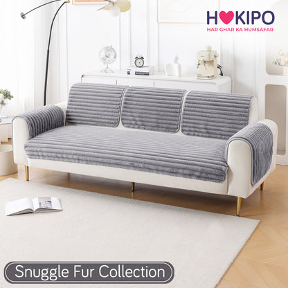 Faux Rabbit Fur Plush Anti-Slip Sofa Mat |Snuggle Fur Grey