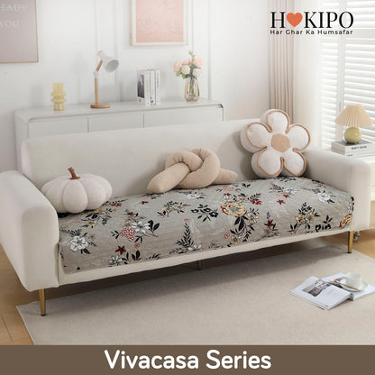 Polyester Printed Quilted Sofa Cover Mats, Floral Ash Grey