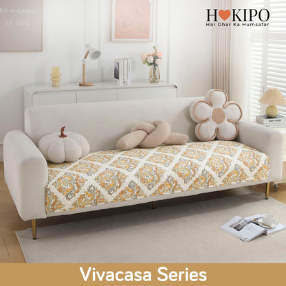 Polyester Printed Quilted Sofa Cover Mats, Damask Beige