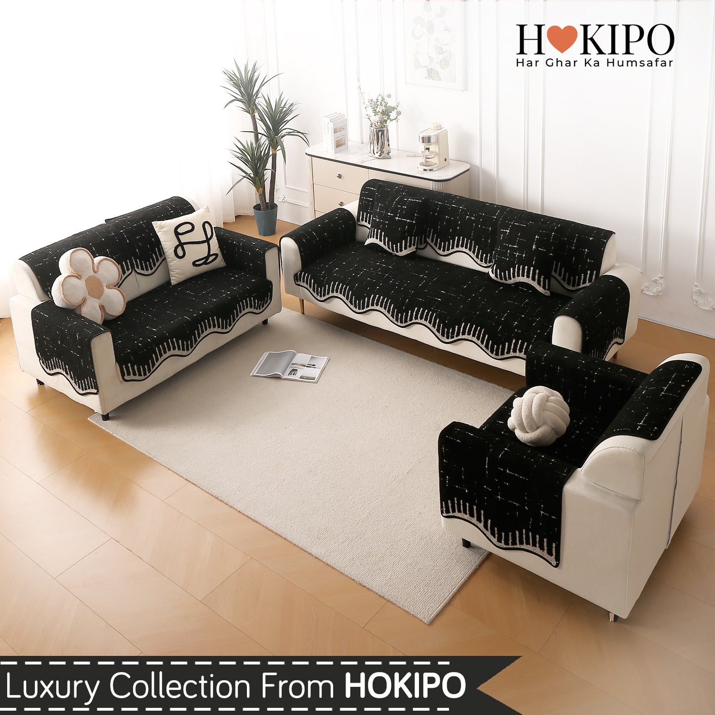 Premium Supple Soft Wavy Sofa Cover Mat, Black